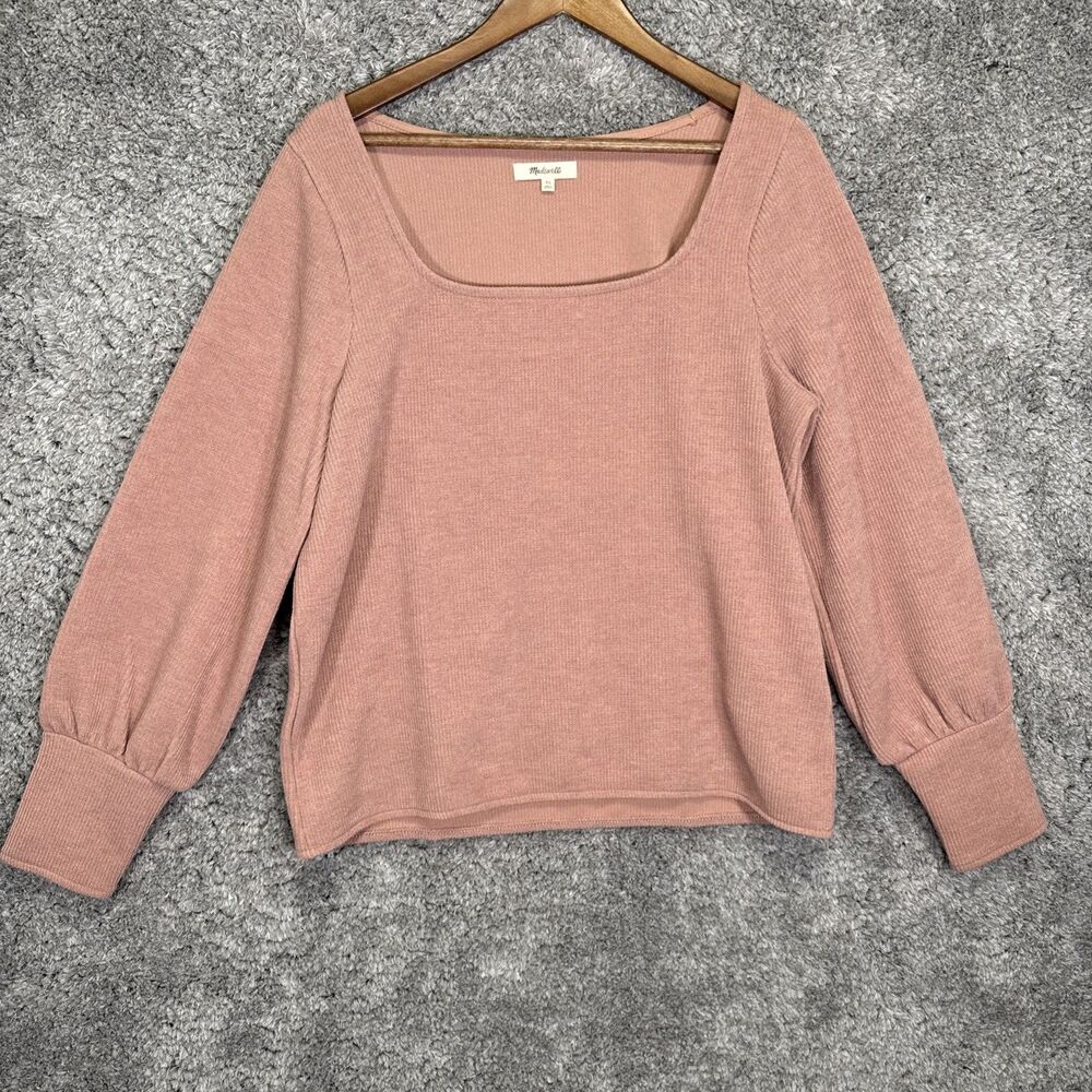 Madewell Ottoman Square Neck Ribbed Sweater Top XL Mauve Balloon Sleeve
